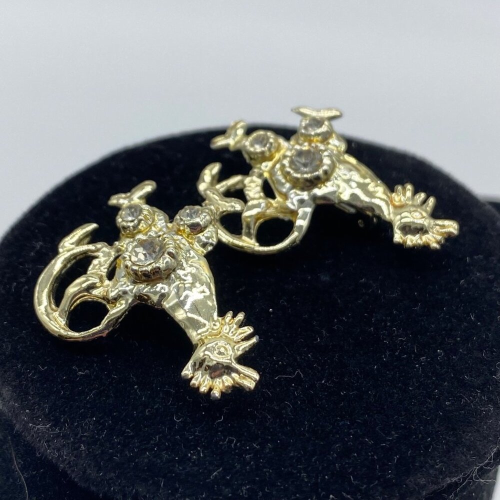 Vintage Gold Tone Roosters Brooches With Rhinestone Accents Pins Set of 2 - Picture 7 of 9
